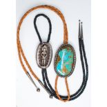 (Lot of 2) Turquoise, silver bolo ties