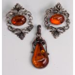 Amber, sterling silver jewelry suite