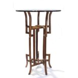 Chinese mu wood round wash basin stand table fitted with a circular smoky topaz glass top