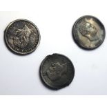 (lot of 3) A pair of 1883 Kingdom of Hawaii 25c pieces