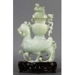 A Chinese White Jade 'Phoenix' Vase and Cover