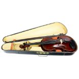 A French Medio Fino violin with bow in a wood case