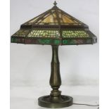 An Arts and Crafts leaded glass table lamp, attributed to Handel