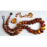 (Lot of 3) Amber, metal jewelry