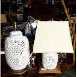 (lot of 2) Chinese reticulated ceramic blanc de chine lamps