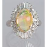 Opal, diamond, platinum ring