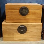 A graduated pair Chinese camphor wood blanket/storage chests 13.5"h x 27.5"w 16.5"d