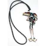 LB Chavez, Zuni multi-stone, silver eagle dancer bolo tie