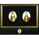 Indian miniature painting of prince and princess framed in an oval format