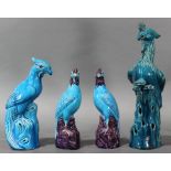 (lot of 4) Chinese turquoise glazed birds perched on rocky precipices