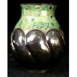 A Los Castillos turquoise veneered silver plated vase,marked "Plateado"