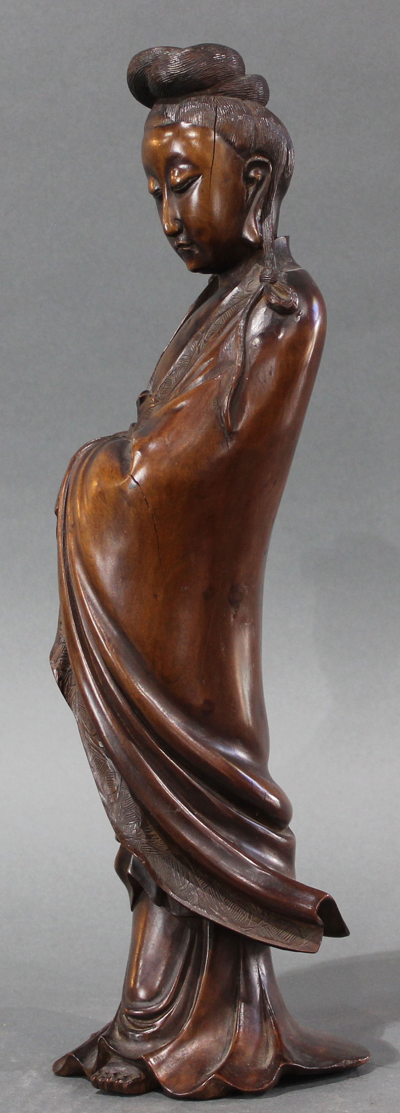 Chinese carved hardwood figure of Bodhissatva - Image 2 of 2