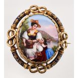 Swiss enamelled porcelain and 14k yellow gold brooch Mid 19th Century