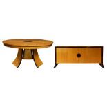 (lot of 2) A custom contemporary marquetry decorated dining table