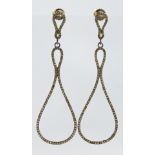 Pair of diamond, blackened silver, 14k yellow gold earrings