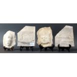 (lot of 4) Asian white stone panel fragments with images of Bodhisstva in raised relief