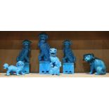 (lot of 6) Chinese turquoise glazed figures of fu lions including a set of three