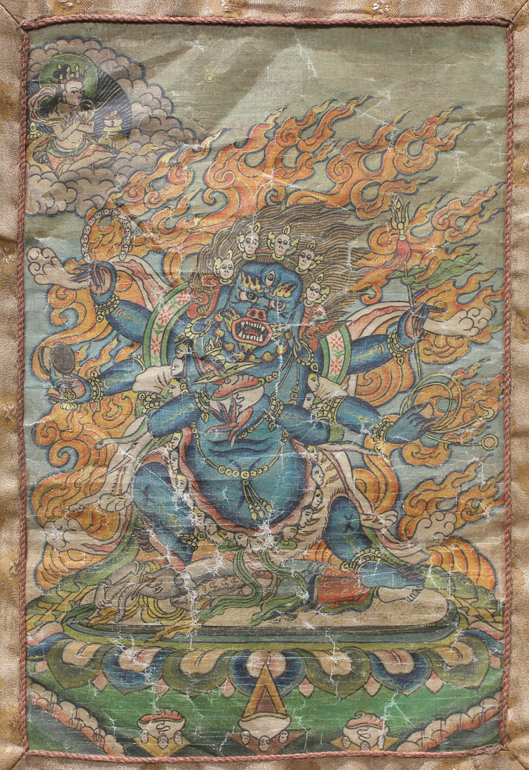 Small Tibetan Thangka of seated blue demonic figure - Image 2 of 2