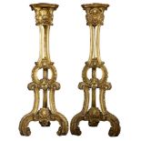 A pair of monumental French giltwood carved pedestals in the Rococo taste