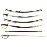 (lot of 3) Two French Hussar/Artillery sabres and a sword: the first