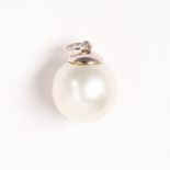 A South Sea pearl and fourteen karat white gold pendant