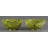 (lot of 2) Chinese mottled spinanch green serpentine bowls