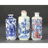 (Lot of 3) A Group of Blue and White and Iron-Red Decorated Snuff Bottles