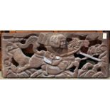 Japanese carved wood architectural panel