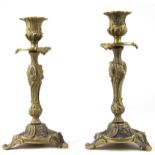 Pair of Rococo style gilt bronze single light candlesticks