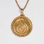 A gold coin and gold pendant necklace