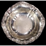 Art Nouveau sterling center bowl reticulated with swag border, 3"h x 10"d, 12toz