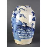Chinese crackle blue and white pictorial vase