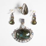 A group of labradorite and silver jewelry