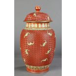 A Porcelain Simulated-Cinnabar-Lacquer Jar with Cover