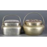 (lot of 2) Chinese white or gold metal handwarmers