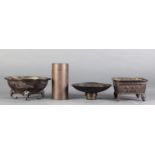 (lot of 4) Three Japanese bronze flower arrangrment vessels