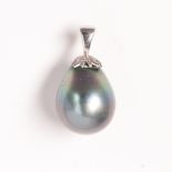 A Tahitian South Sea pearl and fourteen karat white gold pendant