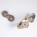 A group of diamond and silver bangle bracelet and brooch