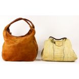 (lot of 2) A Carlos Falchi handmade suede and leather hobo tote