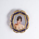 An Italian enamel and eighteen karat gold portrait miniature pendant brooch