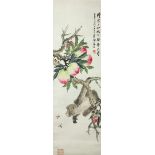 A Chinese Scroll, Jin Mengshi (1869-1952), Monkey and Peach