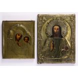 (lot of 2) Russian brass icon Russian gilt metal oklad clad icons