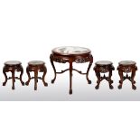 A Chinese marble inlaid rosewood circular table