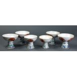 A lot of (5) Chinese Famille-Rose dragon pedestal dishes