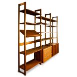 An Ello Modern modular walnut three bay wall unit