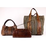 (lot of 3) Crocodile and snakeskin leather handbags
