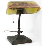 An Arts and Crafts signed Verdilite reverse painted desk lamp circa 1920
