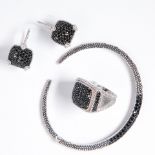 A group of black Spinel and sterling silver jewelry, incl. Judith Ripka