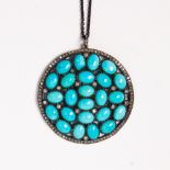 A turquoise, diamond and blackened silver pendant necklace