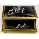 A French gilt bronze and enameled porcelain jewelry box